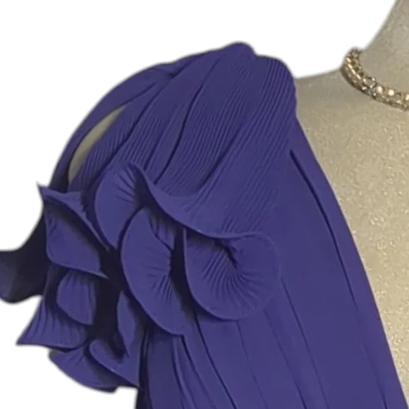 Pearl  Georgina Chapman Royal V-Neck Pleadd Purple Midi Dress Size 6 - Picture 11 of 16